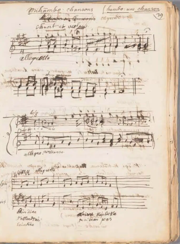 Eugène de Froberville, Mihambo : Partition de musique avec chant ngindo, [1846-1847]. FR ANOM 344 APOM 2