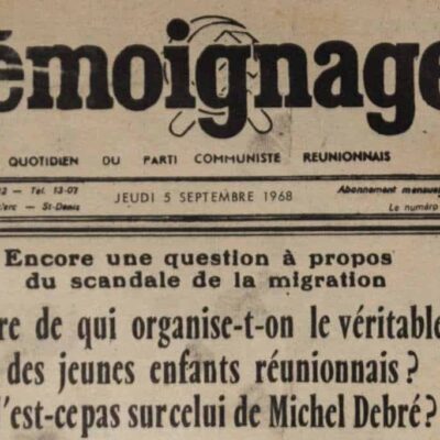 Une du journal Témoignages du 5 septembre 1968 qui mentionne l'affaire des