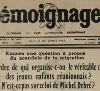 Une du journal Témoignages du 5 septembre 1968 qui mentionne l'affaire des