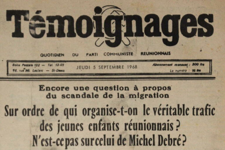Une du journal Témoignages du 5 septembre 1968 qui mentionne l'affaire des
