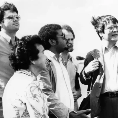 Raymond Lauret, Roland Robert, Lucet Langenier, Elie Hoarau et Paul Vergès. (Photo : collection privée)