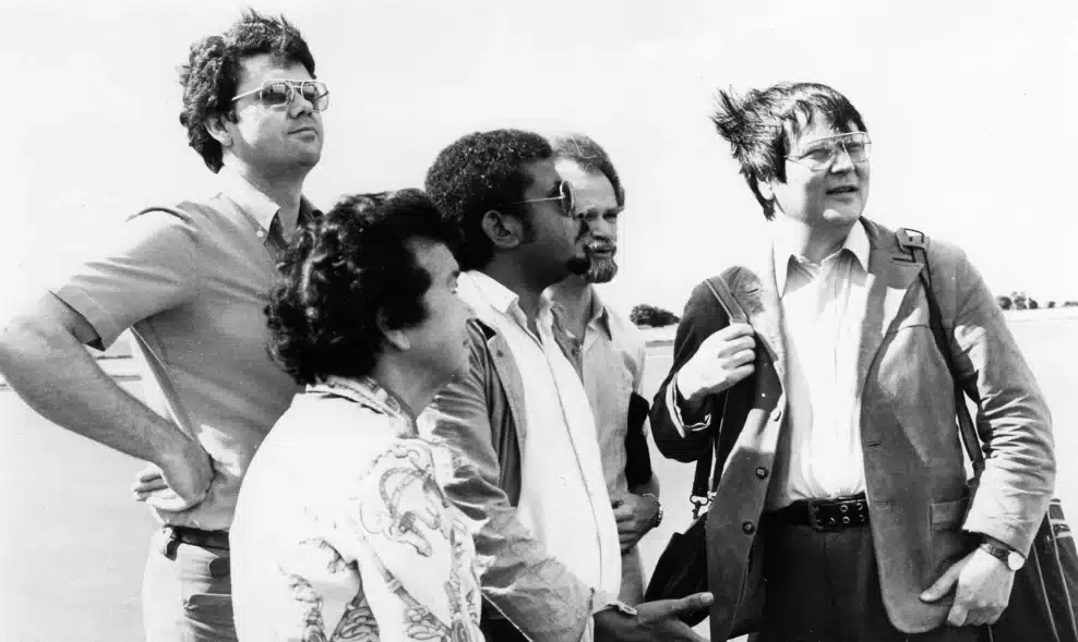 Raymond Lauret, Roland Robert, Lucet Langenier, Elie Hoarau et Paul Vergès. (Photo : collection privée)