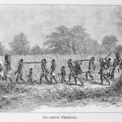Convoi d’esclaves. In « Aventures de six français aux colonies. Bonnefont, Gaston. 1890 ». Musée historique de Villèle
