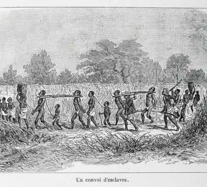 Convoi d’esclaves. In « Aventures de six français aux colonies. Bonnefont, Gaston. 1890 ». Musée historique de Villèle